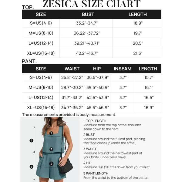 imageZESICA Womens 2023 Summer 2 Piece Outfit Linen Square Neck Tank Crop Top and Shorts Two Piece Lounge Matching SetLake