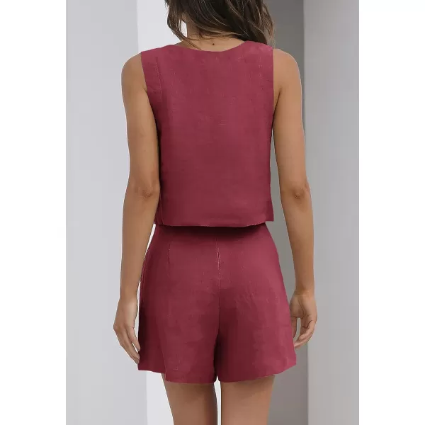 imageZESICA Womens 2023 Summer 2 Piece Outfit Linen Square Neck Tank Crop Top and Shorts Two Piece Lounge Matching SetPlum