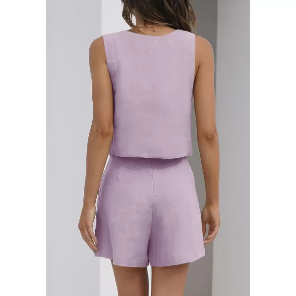 imageZESICA Womens 2023 Summer 2 Piece Outfit Linen Square Neck Tank Crop Top and Shorts Two Piece Lounge Matching SetPurple