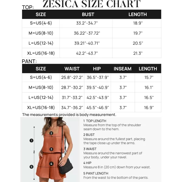 imageZESICA Womens 2023 Summer 2 Piece Outfit Linen Square Neck Tank Crop Top and Shorts Two Piece Lounge Matching SetRust