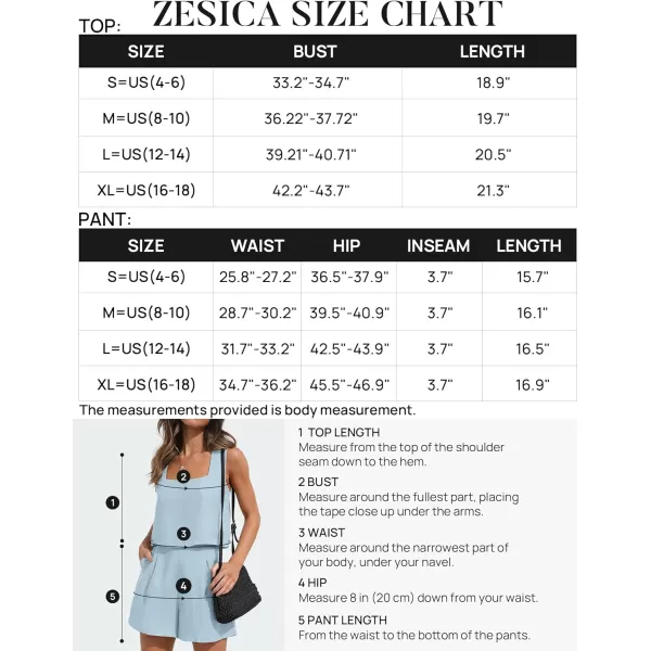 imageZESICA Womens 2023 Summer 2 Piece Outfit Linen Square Neck Tank Crop Top and Shorts Two Piece Lounge Matching SetSky