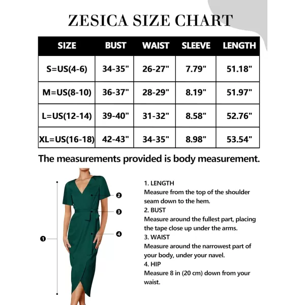 imageZESICA Womens 2023 Summer Bodycon Dress Satin V Neck Short Sleeve Ruched Tie Waist Wrap Split Cocktail Party Midi DressesGreen