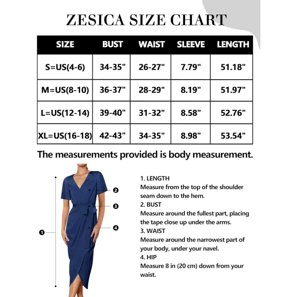 imageZESICA Womens 2023 Summer Bodycon Dress Satin V Neck Short Sleeve Ruched Tie Waist Wrap Split Cocktail Party Midi DressesNavy