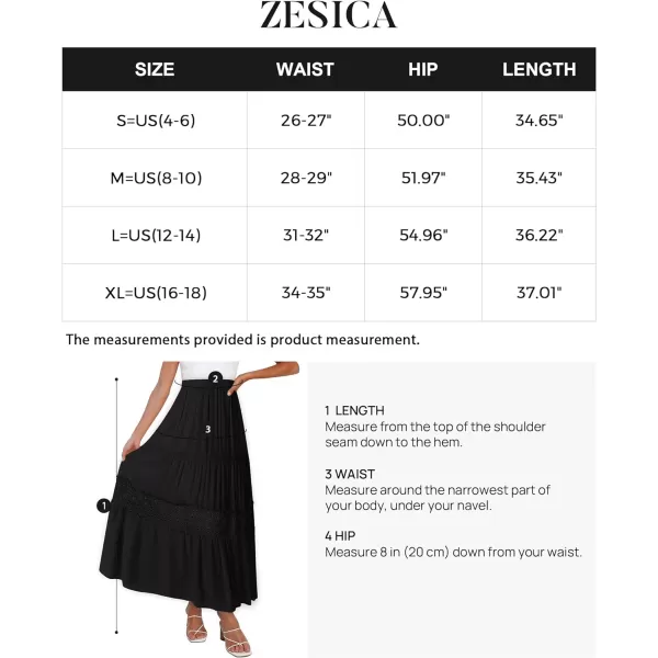 imageZESICA Womens 2023 Summer Bohemian Solid Color Lace Trim Flowy A Line Beach Long Maxi Skirt with PocketsBlack