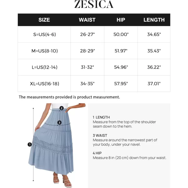 imageZESICA Womens 2023 Summer Bohemian Solid Color Lace Trim Flowy A Line Beach Long Maxi Skirt with PocketsBlue