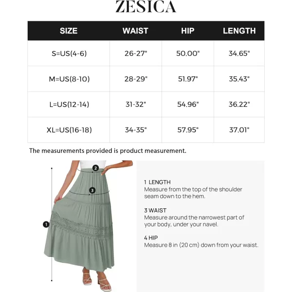 imageZESICA Womens 2023 Summer Bohemian Solid Color Lace Trim Flowy A Line Beach Long Maxi Skirt with PocketsLightgreen