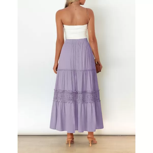 imageZESICA Womens 2023 Summer Bohemian Solid Color Lace Trim Flowy A Line Beach Long Maxi Skirt with PocketsPurple