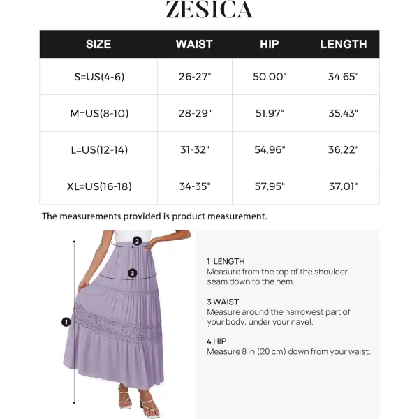 imageZESICA Womens 2023 Summer Bohemian Solid Color Lace Trim Flowy A Line Beach Long Maxi Skirt with PocketsPurple