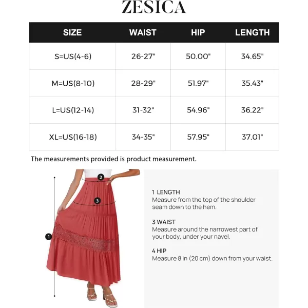 imageZESICA Womens 2023 Summer Bohemian Solid Color Lace Trim Flowy A Line Beach Long Maxi Skirt with PocketsWatermelon