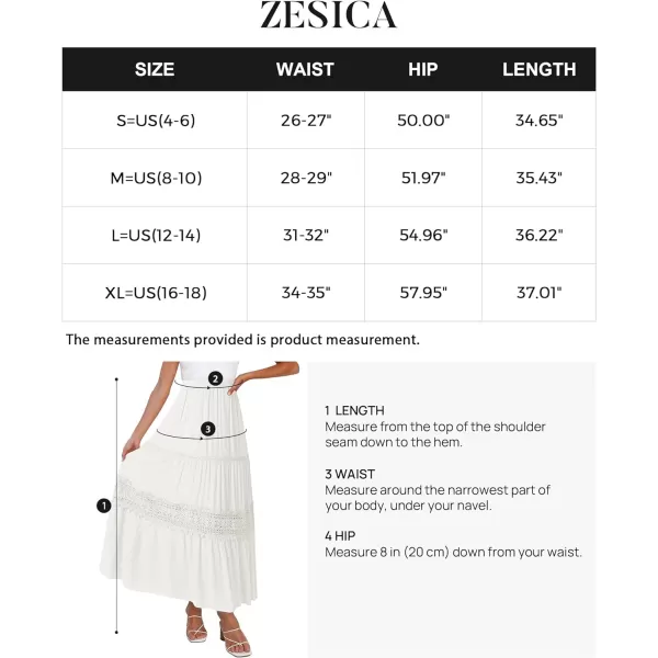 imageZESICA Womens 2023 Summer Bohemian Solid Color Lace Trim Flowy A Line Beach Long Maxi Skirt with PocketsWhite