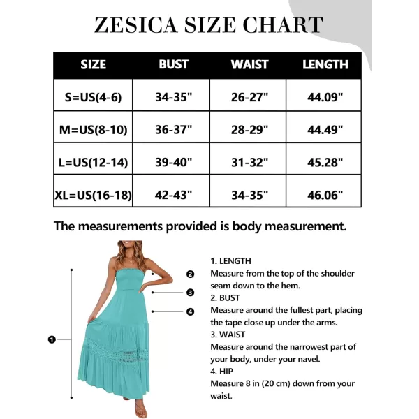 imageZESICA Womens 2023 Summer Bohemian Strapless Off Shoulder Lace Trim Backless Flowy A Line Beach Long Maxi DressAqua