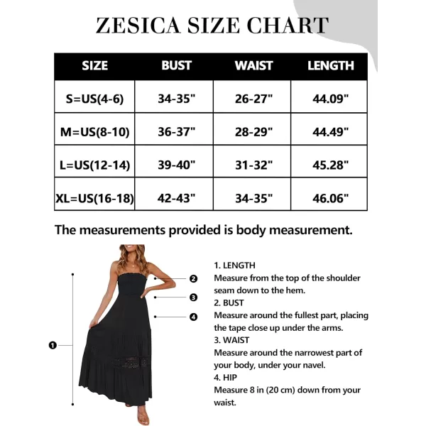 imageZESICA Womens 2023 Summer Bohemian Strapless Off Shoulder Lace Trim Backless Flowy A Line Beach Long Maxi DressBlack