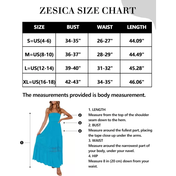 imageZESICA Womens 2023 Summer Bohemian Strapless Off Shoulder Lace Trim Backless Flowy A Line Beach Long Maxi DressCobalt