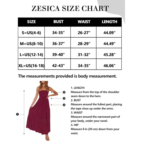 imageZESICA Womens 2023 Summer Bohemian Strapless Off Shoulder Lace Trim Backless Flowy A Line Beach Long Maxi DressFuchsia