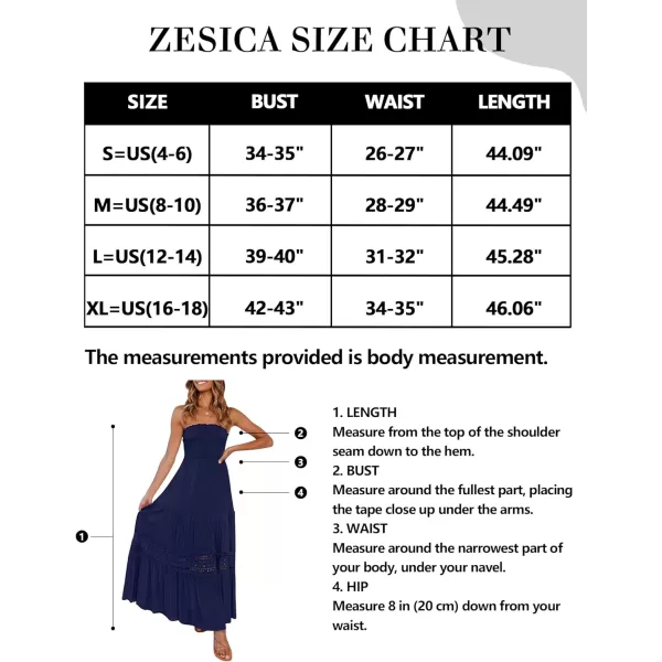 imageZESICA Womens 2023 Summer Bohemian Strapless Off Shoulder Lace Trim Backless Flowy A Line Beach Long Maxi DressNavy