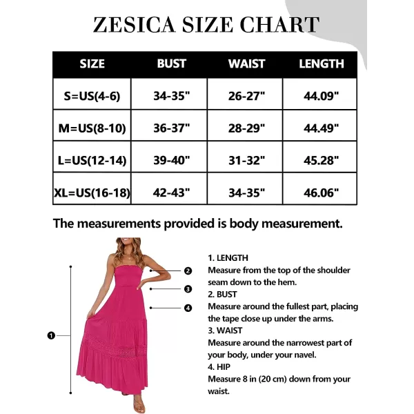 imageZESICA Womens 2023 Summer Bohemian Strapless Off Shoulder Lace Trim Backless Flowy A Line Beach Long Maxi DressRose