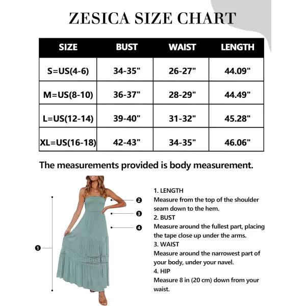 imageZESICA Womens 2023 Summer Bohemian Strapless Off Shoulder Lace Trim Backless Flowy A Line Beach Long Maxi DressSage