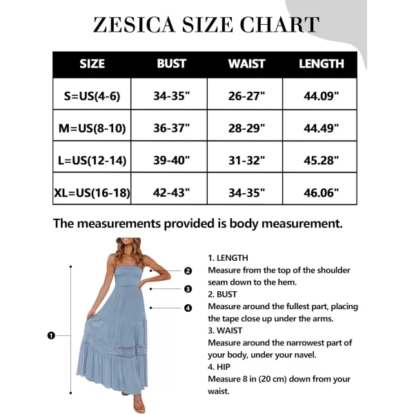 imageZESICA Womens 2023 Summer Bohemian Strapless Off Shoulder Lace Trim Backless Flowy A Line Beach Long Maxi DressSkyblue