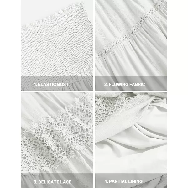 imageZESICA Womens 2023 Summer Bohemian Strapless Off Shoulder Lace Trim Backless Flowy A Line Beach Long Maxi DressWhite