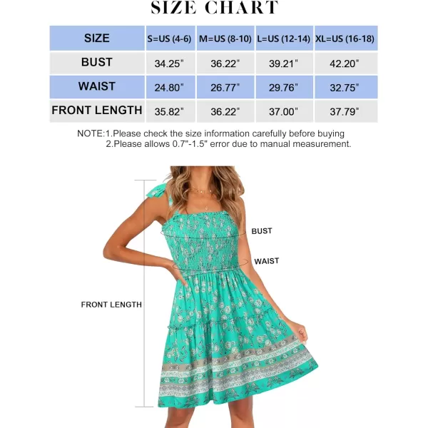imageZESICA Womens 2023 Summer Boho Floral Printed Spaghetti Strap Square Neck Ruffle A Line Swing Beach Mini DressAqua