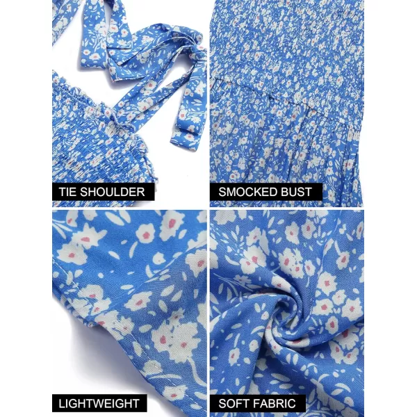 imageZESICA Womens 2023 Summer Boho Floral Printed Spaghetti Strap Square Neck Ruffle A Line Swing Beach Mini DressBlue