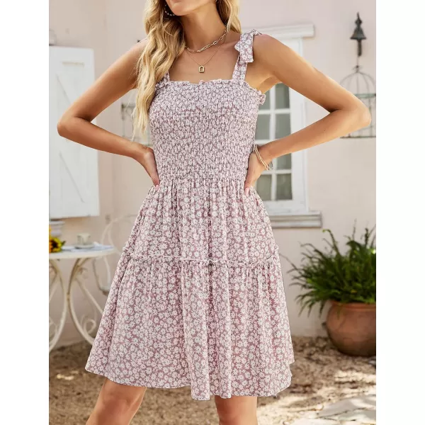 imageZESICA Womens 2023 Summer Boho Floral Printed Spaghetti Strap Square Neck Ruffle A Line Swing Beach Mini DressDarkpink