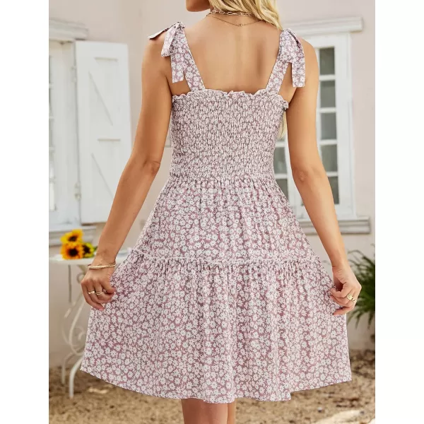 imageZESICA Womens 2023 Summer Boho Floral Printed Spaghetti Strap Square Neck Ruffle A Line Swing Beach Mini DressDarkpink