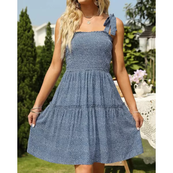imageZESICA Womens 2023 Summer Boho Floral Printed Spaghetti Strap Square Neck Ruffle A Line Swing Beach Mini DressDustyblue
