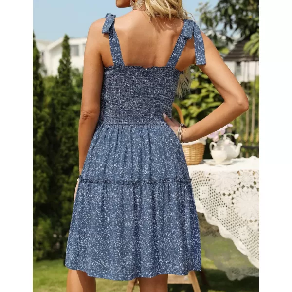 imageZESICA Womens 2023 Summer Boho Floral Printed Spaghetti Strap Square Neck Ruffle A Line Swing Beach Mini DressDustyblue