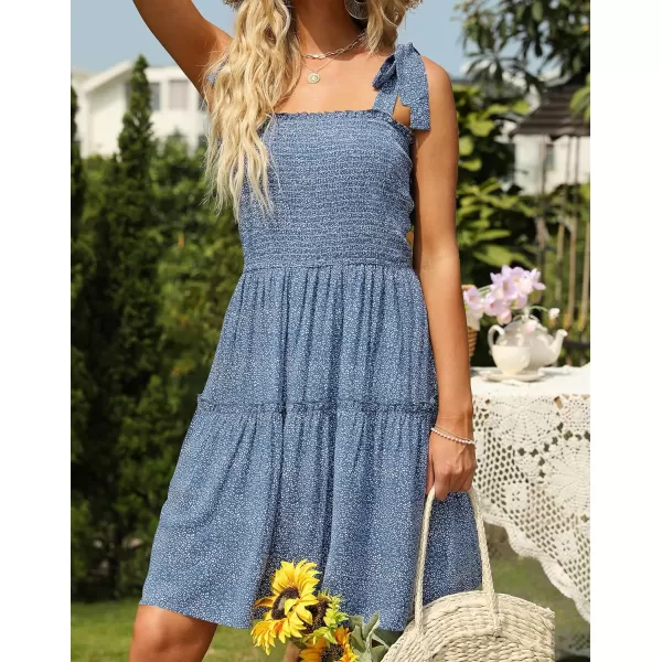 imageZESICA Womens 2023 Summer Boho Floral Printed Spaghetti Strap Square Neck Ruffle A Line Swing Beach Mini DressDustyblue