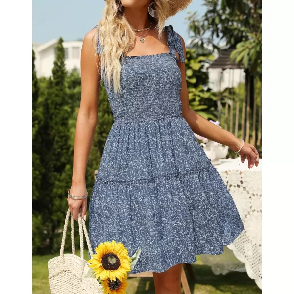 imageZESICA Womens 2023 Summer Boho Floral Printed Spaghetti Strap Square Neck Ruffle A Line Swing Beach Mini DressDustyblue