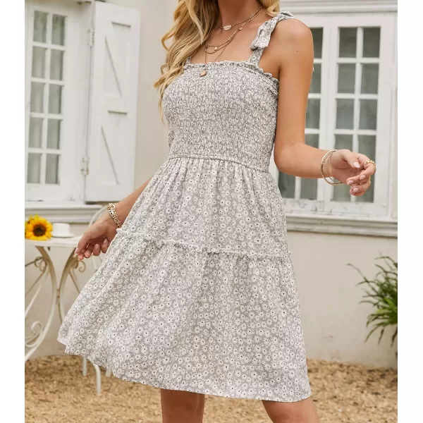imageZESICA Womens 2023 Summer Boho Floral Printed Spaghetti Strap Square Neck Ruffle A Line Swing Beach Mini DressLightkhaki