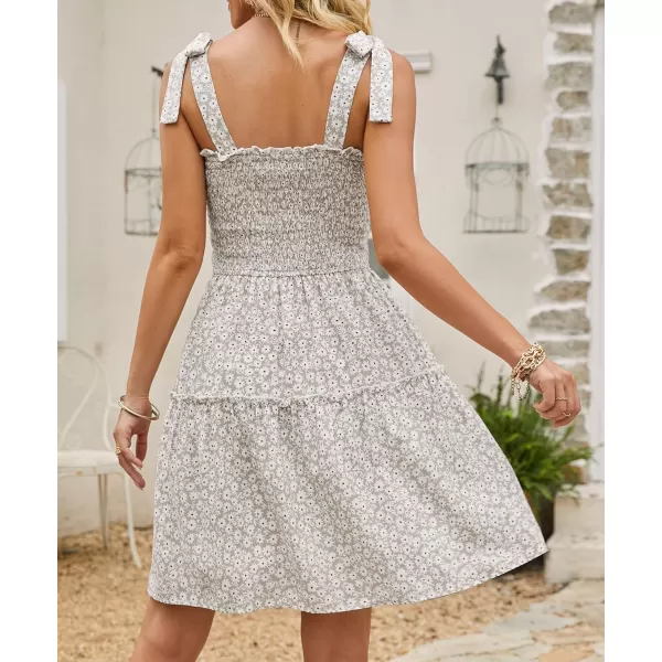 imageZESICA Womens 2023 Summer Boho Floral Printed Spaghetti Strap Square Neck Ruffle A Line Swing Beach Mini DressLightkhaki