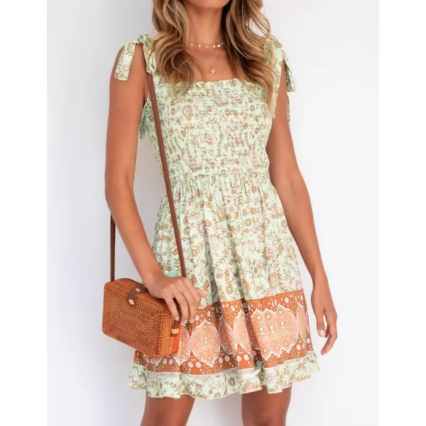 imageZESICA Womens 2023 Summer Boho Floral Printed Spaghetti Strap Square Neck Ruffle A Line Swing Beach Mini DressMaple