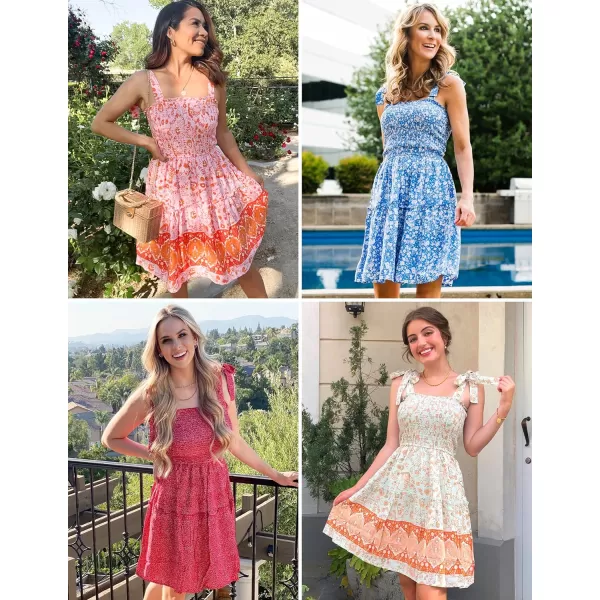 imageZESICA Womens 2023 Summer Boho Floral Printed Spaghetti Strap Square Neck Ruffle A Line Swing Beach Mini DressMaple