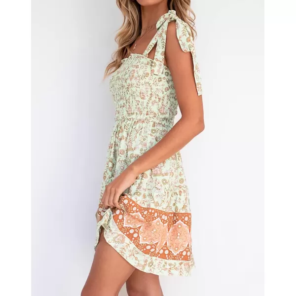 imageZESICA Womens 2023 Summer Boho Floral Printed Spaghetti Strap Square Neck Ruffle A Line Swing Beach Mini DressMaple
