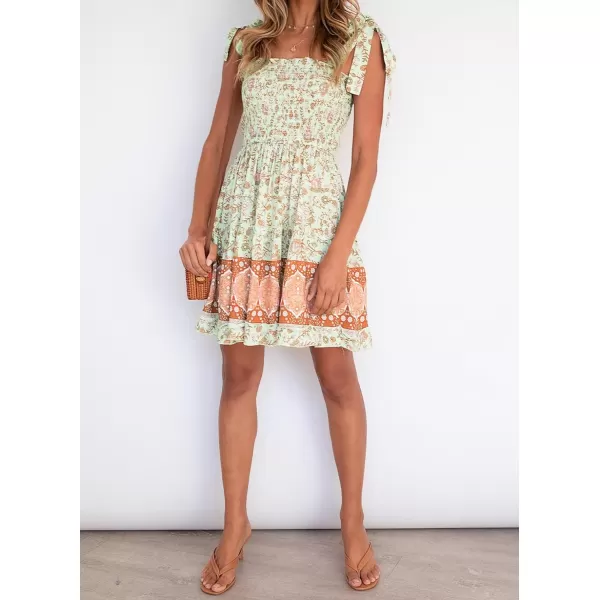 imageZESICA Womens 2023 Summer Boho Floral Printed Spaghetti Strap Square Neck Ruffle A Line Swing Beach Mini DressMaple