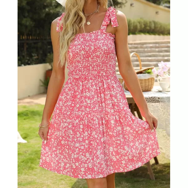 imageZESICA Womens 2023 Summer Boho Floral Printed Spaghetti Strap Square Neck Ruffle A Line Swing Beach Mini DressPink