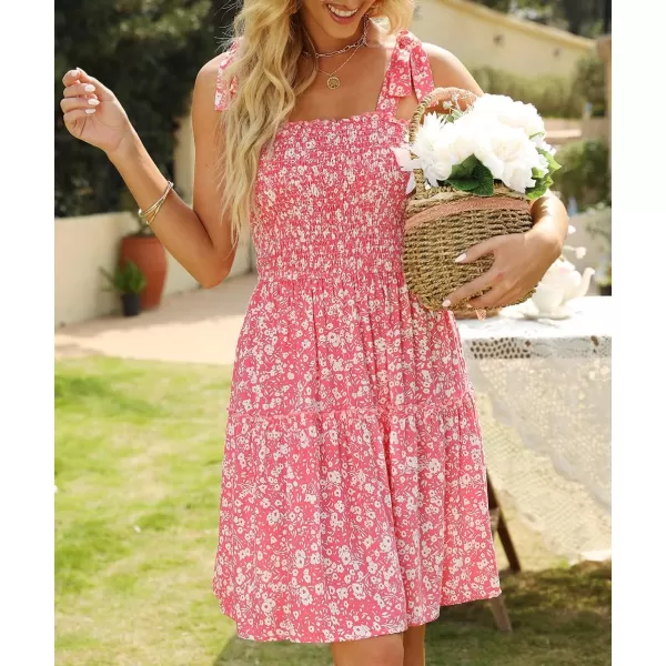imageZESICA Womens 2023 Summer Boho Floral Printed Spaghetti Strap Square Neck Ruffle A Line Swing Beach Mini DressPink