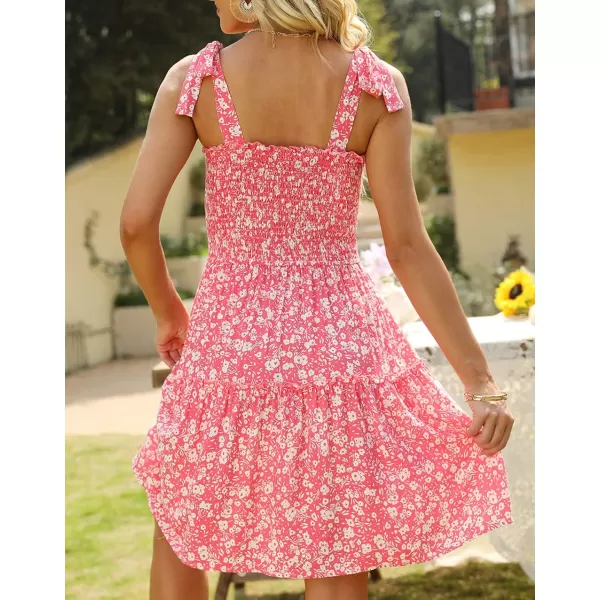 imageZESICA Womens 2023 Summer Boho Floral Printed Spaghetti Strap Square Neck Ruffle A Line Swing Beach Mini DressPink