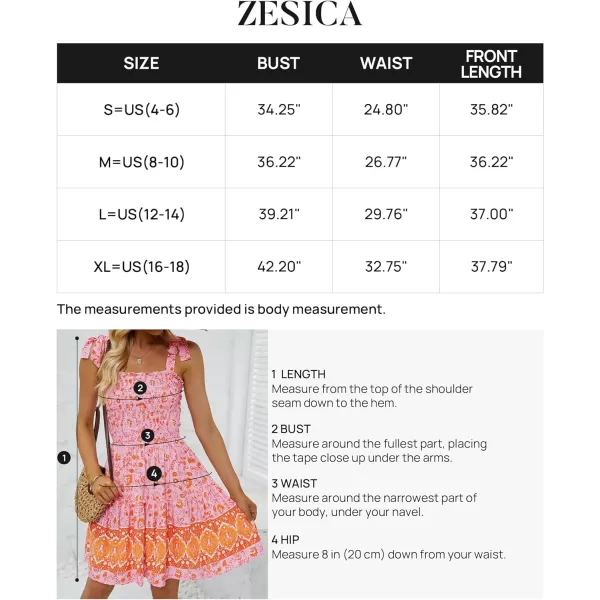 imageZESICA Womens 2023 Summer Boho Floral Printed Spaghetti Strap Square Neck Ruffle A Line Swing Beach Mini DressPinkorange