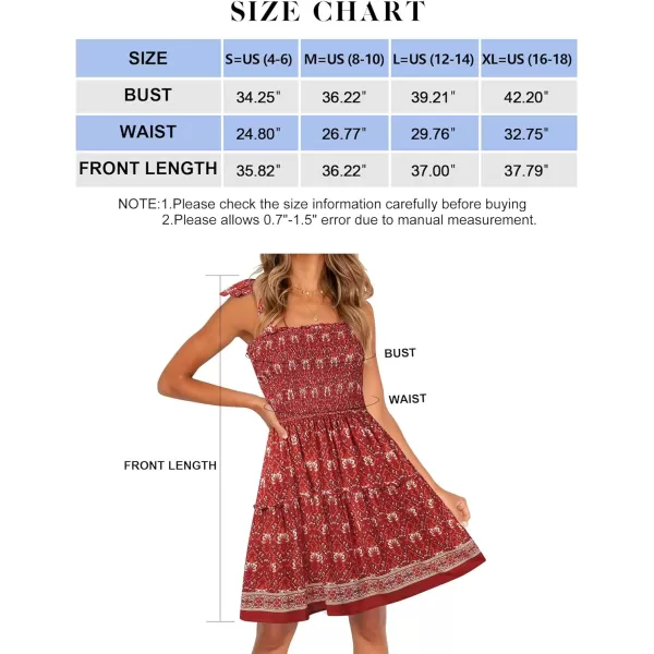 imageZESICA Womens 2023 Summer Boho Floral Printed Spaghetti Strap Square Neck Ruffle A Line Swing Beach Mini DressRed