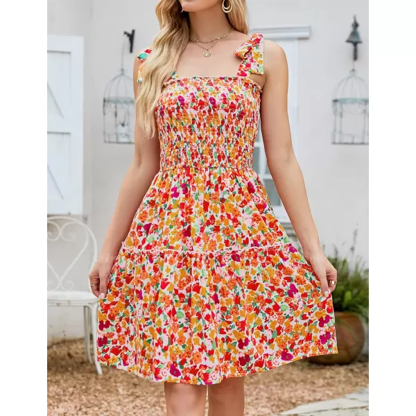 imageZESICA Womens 2023 Summer Boho Floral Printed Spaghetti Strap Square Neck Ruffle A Line Swing Beach Mini DressRedyellow