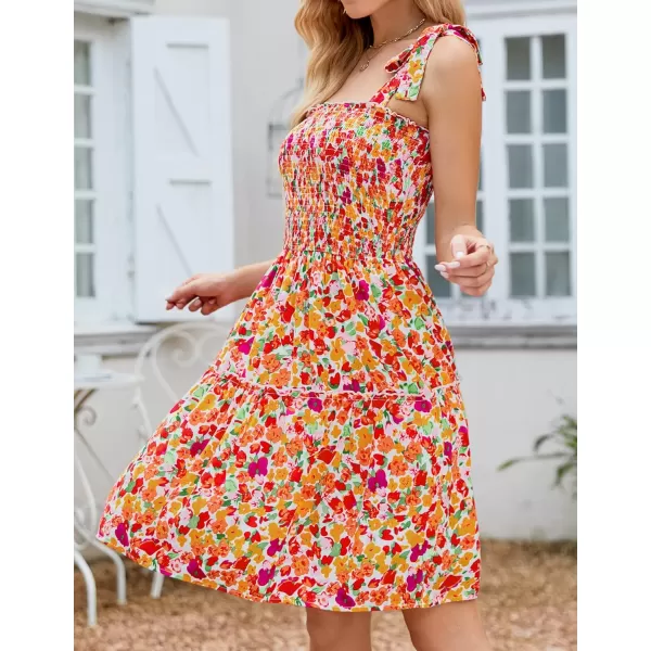 imageZESICA Womens 2023 Summer Boho Floral Printed Spaghetti Strap Square Neck Ruffle A Line Swing Beach Mini DressRedyellow