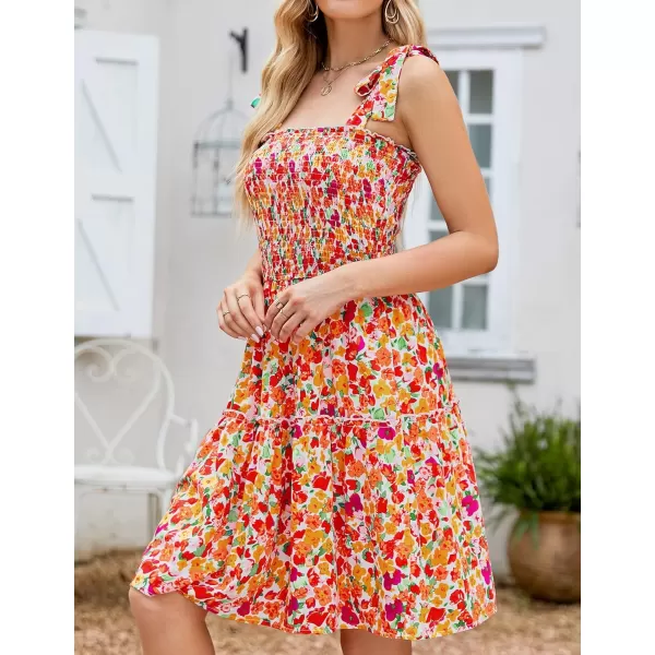 imageZESICA Womens 2023 Summer Boho Floral Printed Spaghetti Strap Square Neck Ruffle A Line Swing Beach Mini DressRedyellow