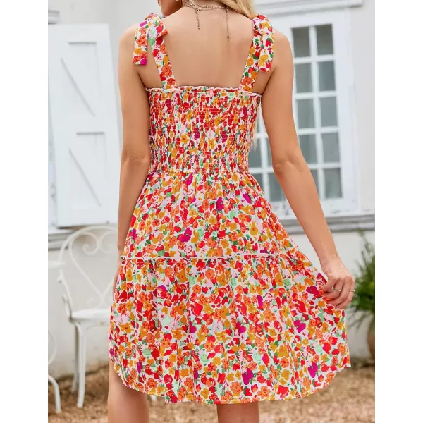 imageZESICA Womens 2023 Summer Boho Floral Printed Spaghetti Strap Square Neck Ruffle A Line Swing Beach Mini DressRedyellow