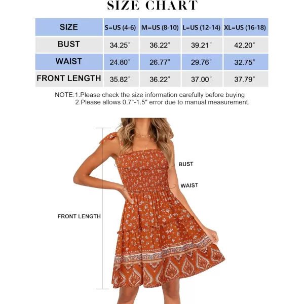 imageZESICA Womens 2023 Summer Boho Floral Printed Spaghetti Strap Square Neck Ruffle A Line Swing Beach Mini DressTangerine