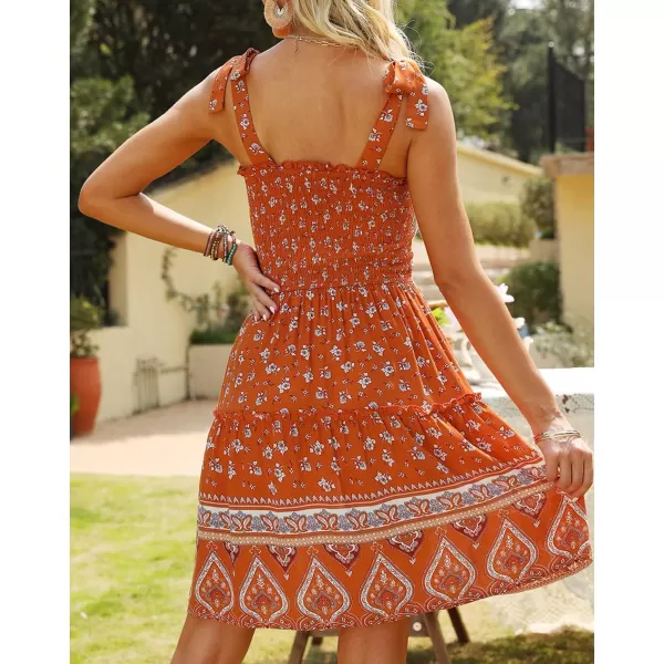imageZESICA Womens 2023 Summer Boho Floral Printed Spaghetti Strap Square Neck Ruffle A Line Swing Beach Mini DressTangerine