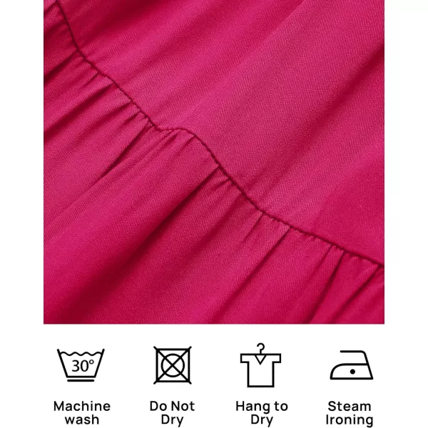 imageZESICA Womens 2023 Summer Boho Off Shoulder Short Sleeve Smocked Ruffle Swing High Low Mermaid Cocktail Party DressBrightrose