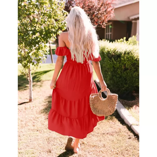 imageZESICA Womens 2023 Summer Boho Off Shoulder Short Sleeve Smocked Ruffle Swing High Low Mermaid Cocktail Party DressFirered